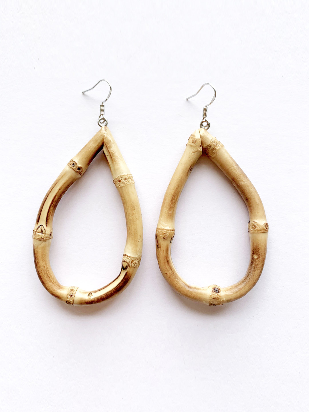 Bamboo Teardrop Hoop Earrings - Hooks