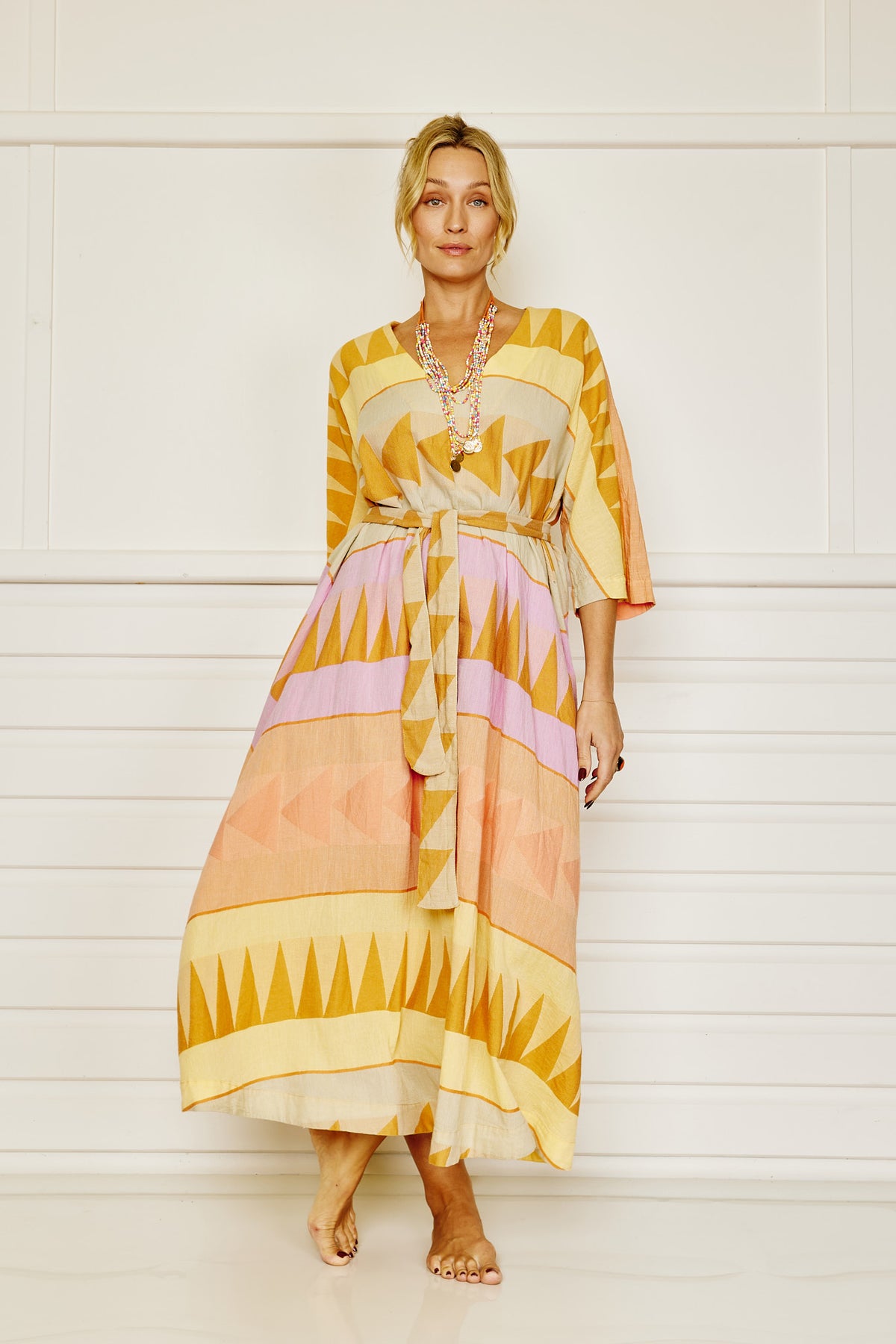 Sunrise Caftan With Belt - Pearl & Caviar