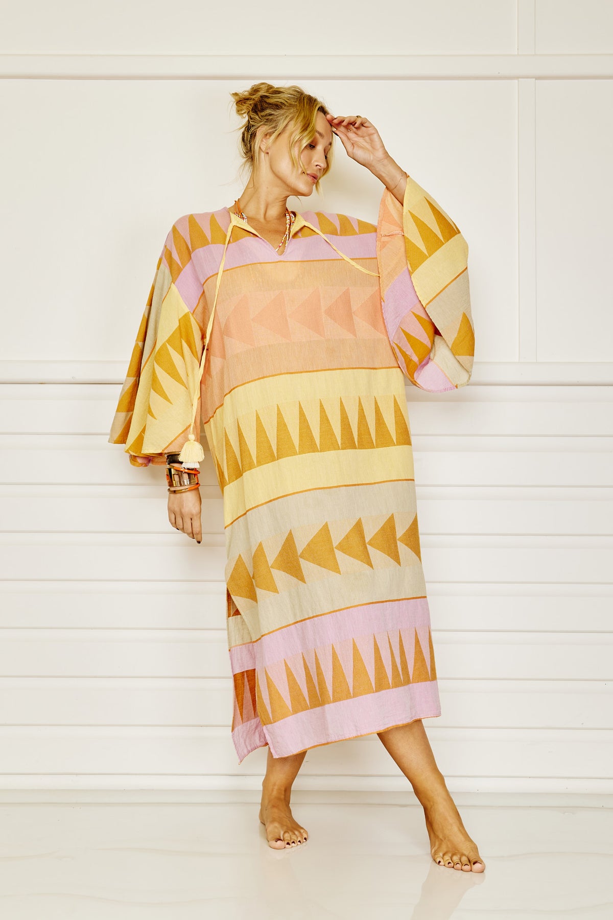 Sunrise Caftan With Butterfly Sleeves - Pearl & Caviar