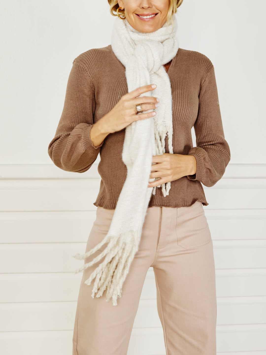 Blanket Check Scarf - Boucle Cream