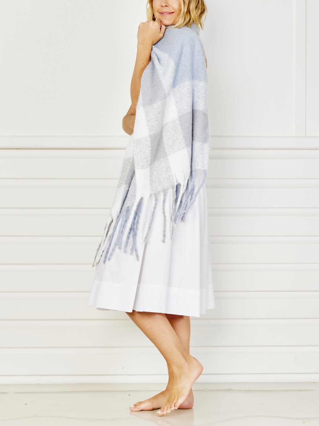 Blanket Check Scarf - Boucle Blue