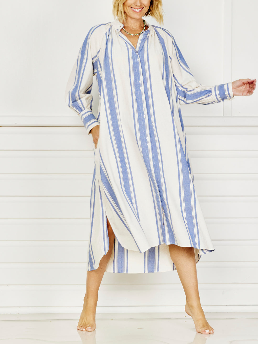Medina Stripe Shirtdress - Denim & Ivory
