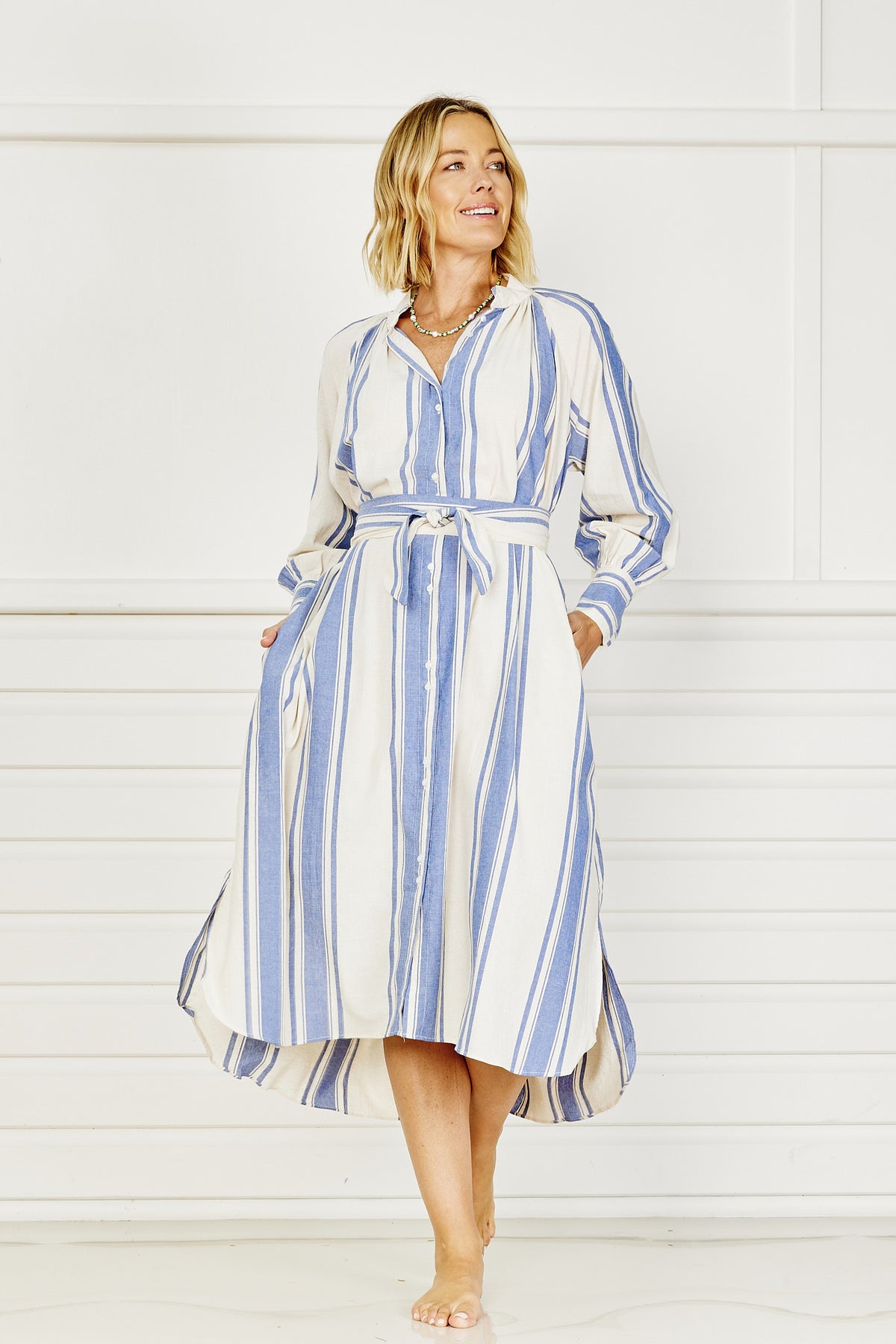 Medina Stripe Shirtdress - Denim & Ivory