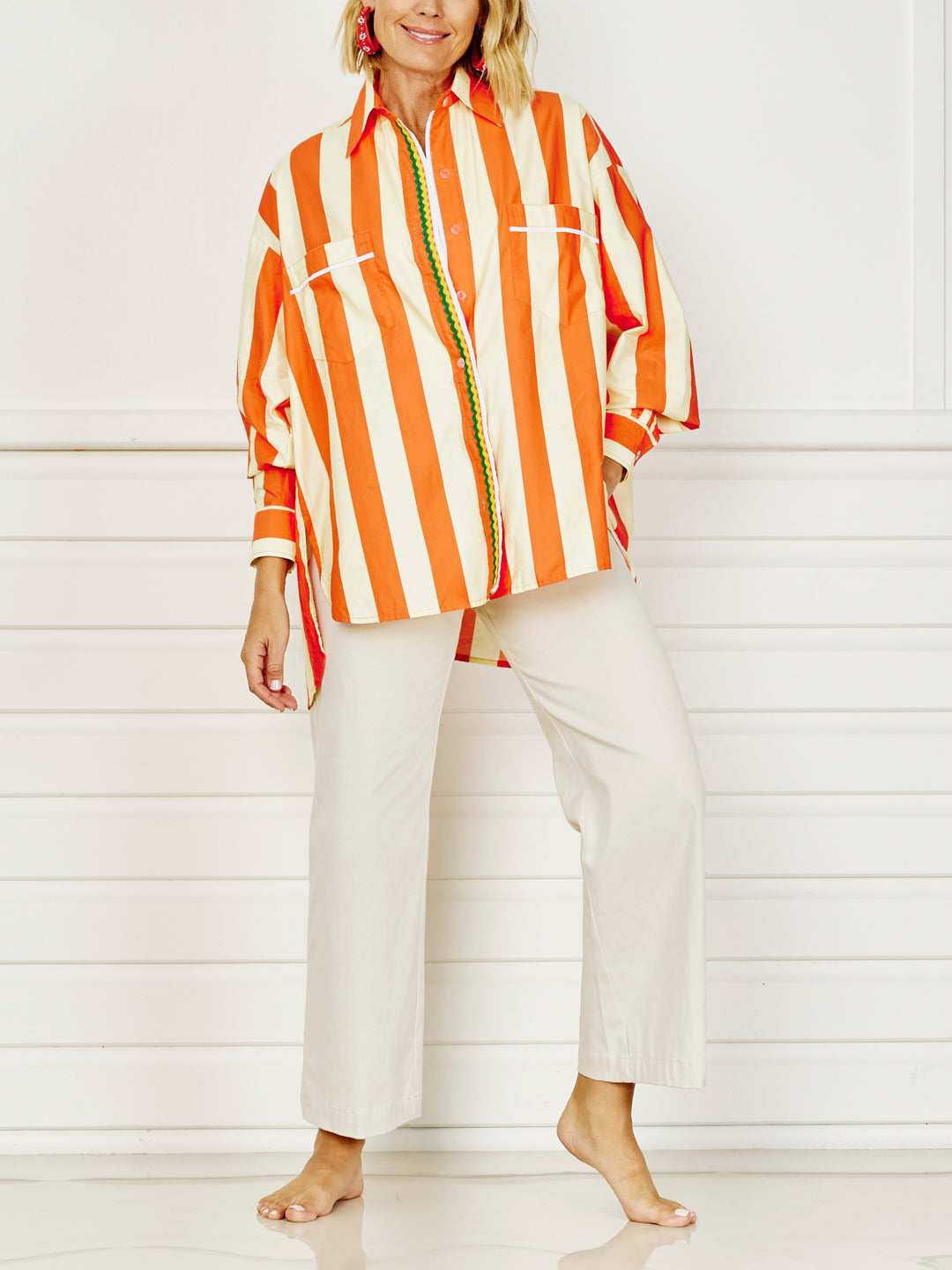 Orange striped shirt top womens