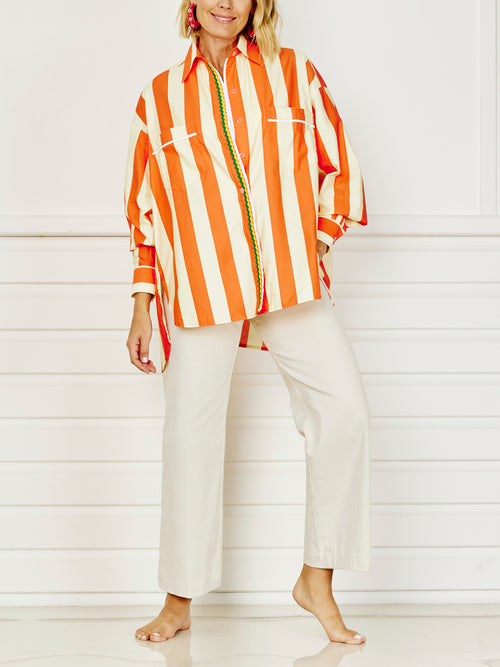 Lucky Stripe Shirt - dark orange & pastel lemon