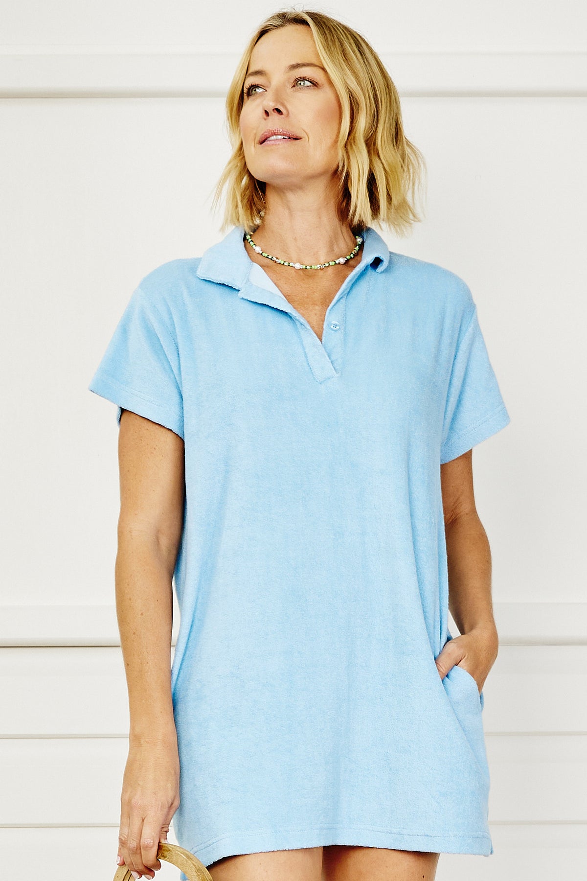 Terry Polo Dress - Sky Blue