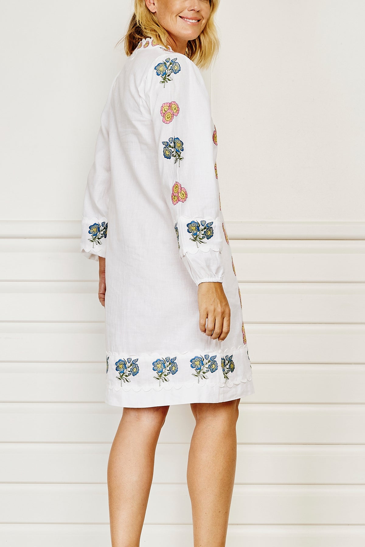 Bahamas Shift Dress - White with Floral Embroidery