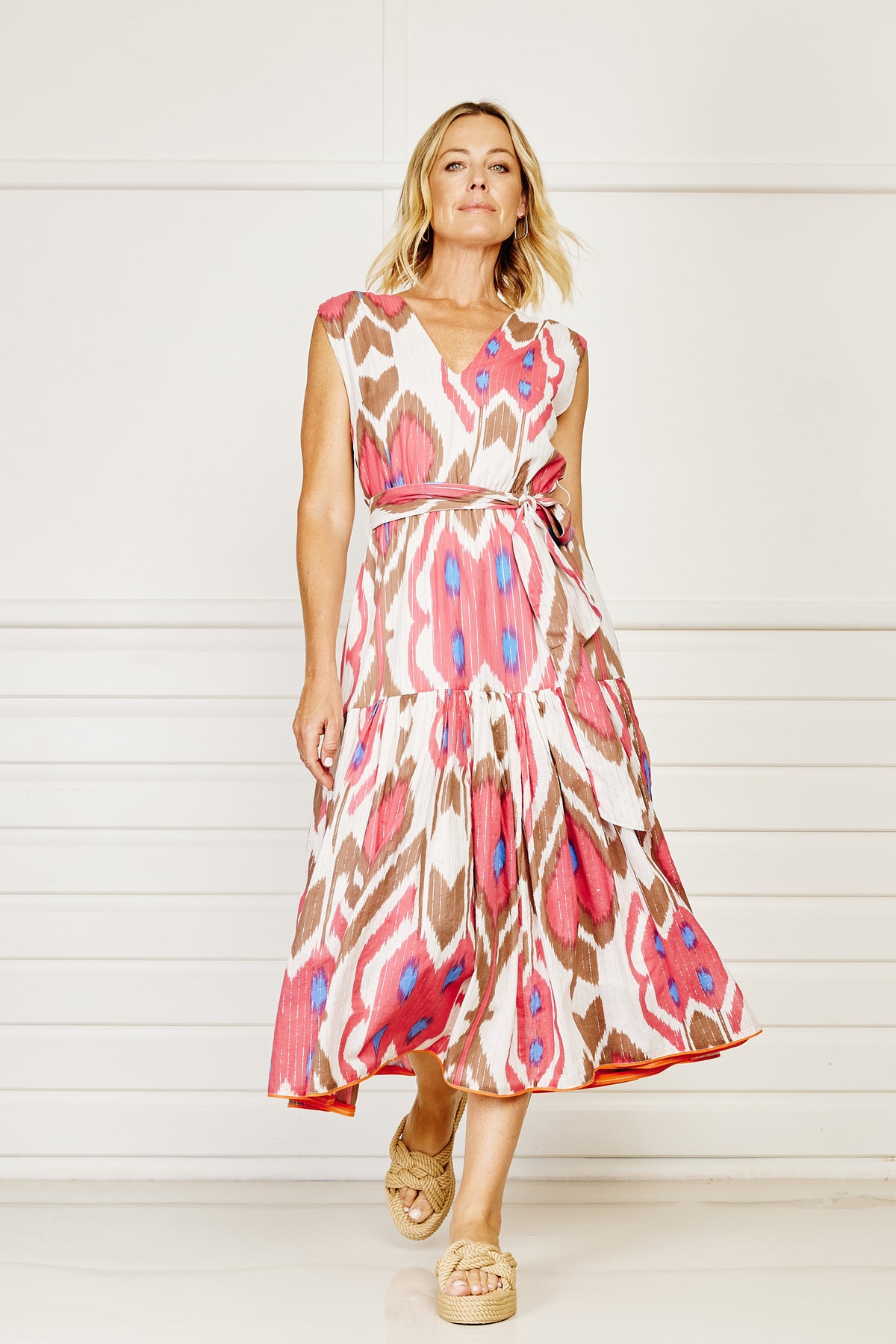 Jaipur Maxi Dress - Pink Ikat Print