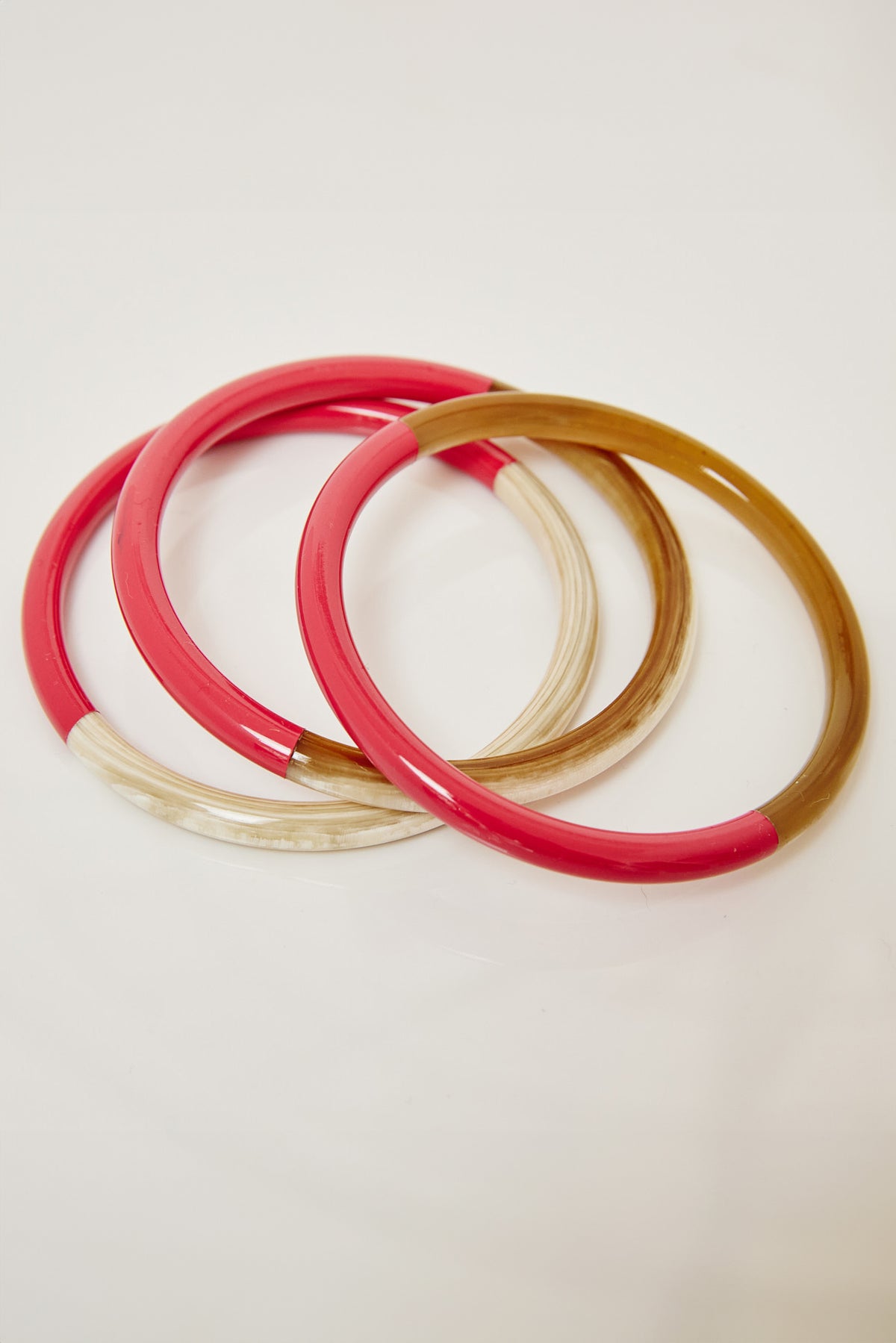 Lacquered 2-Tone Bangles Set/3 - Narrow - Fuscia