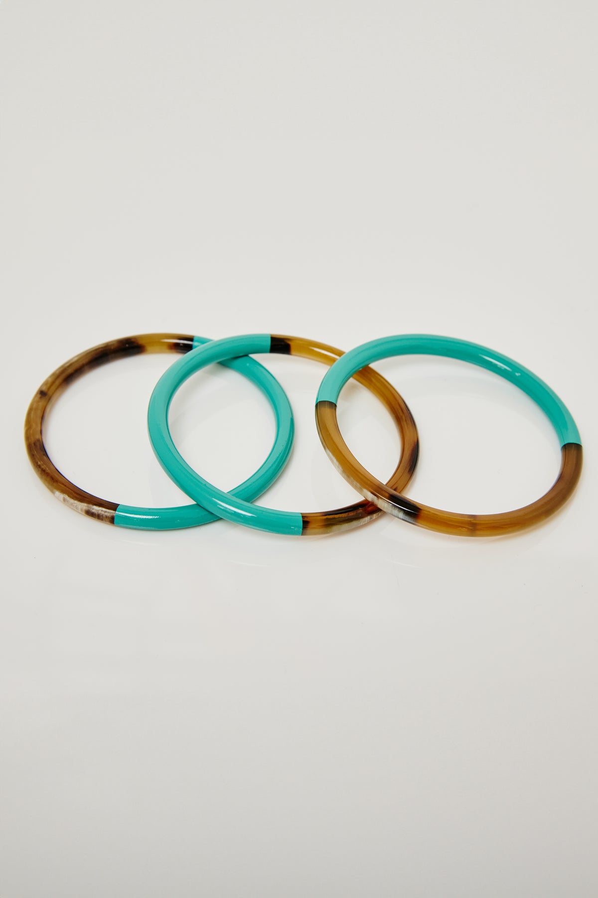 Lacquered 2-Tone Bangles Set/3 - Narrow - Turquoise