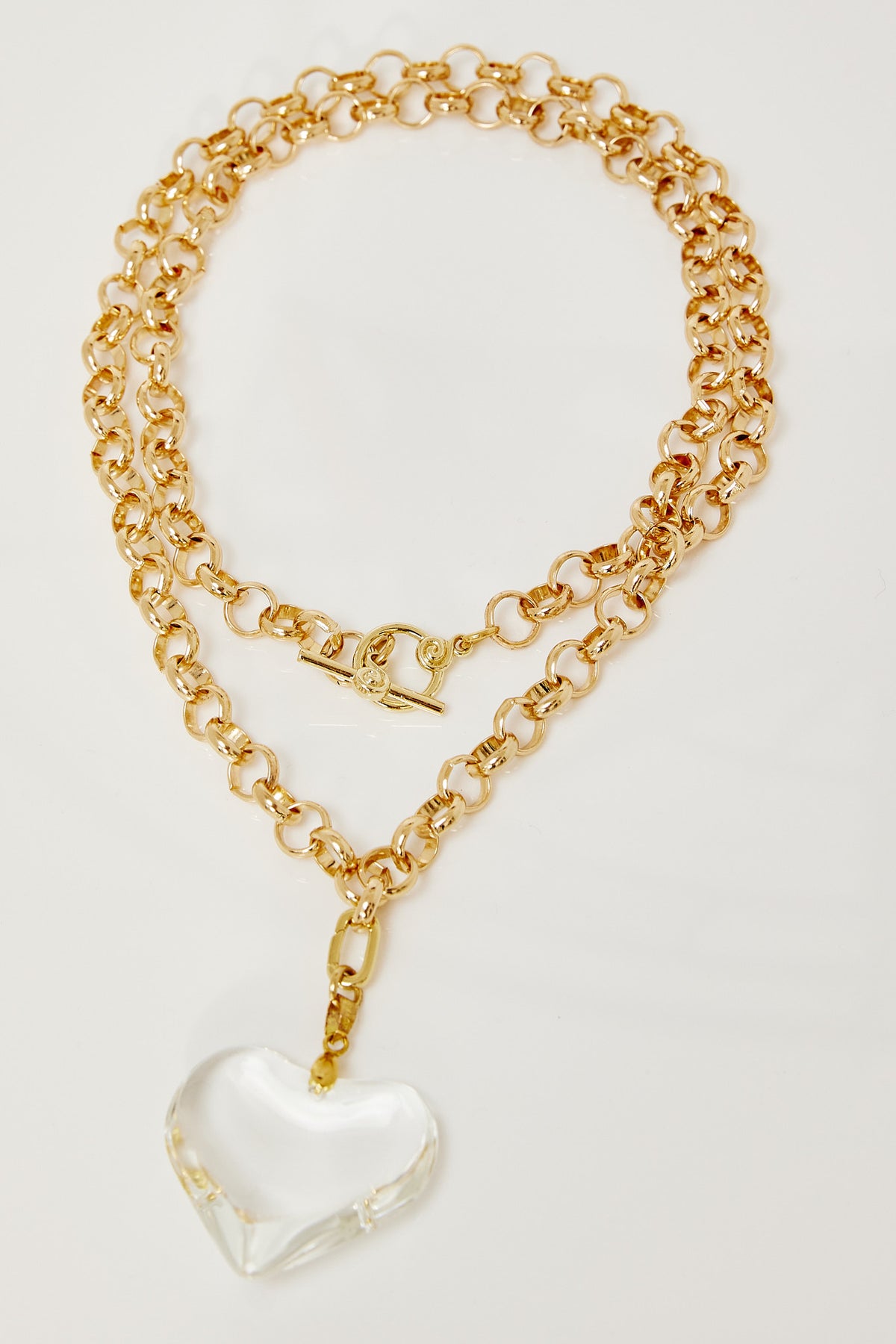 Love Heart Necklace - Clear/Gold On Chain