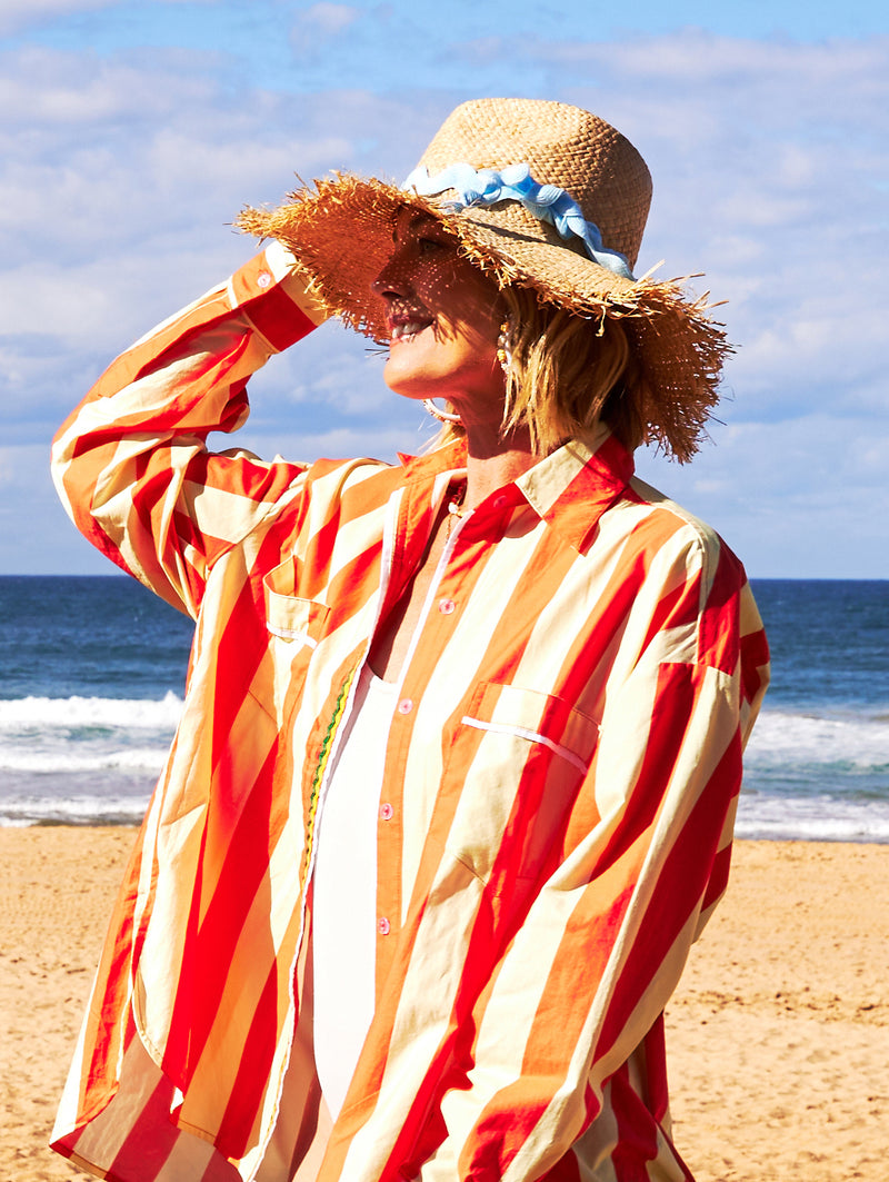 Summer Club Straw Hat Styled AUSTRALIA w/Colorful Tropical Band XL 