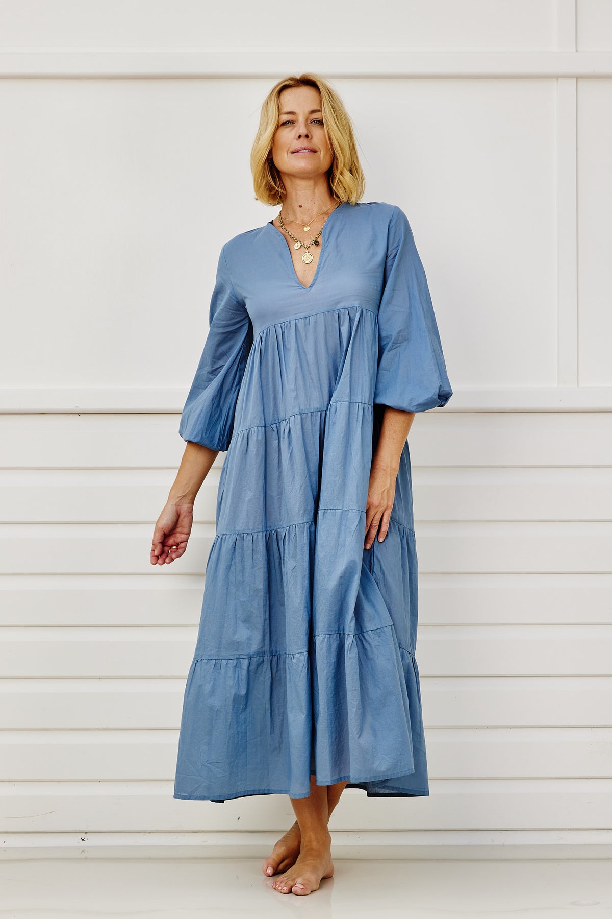 Costa Tiered Maxi Dress - Sea Blue