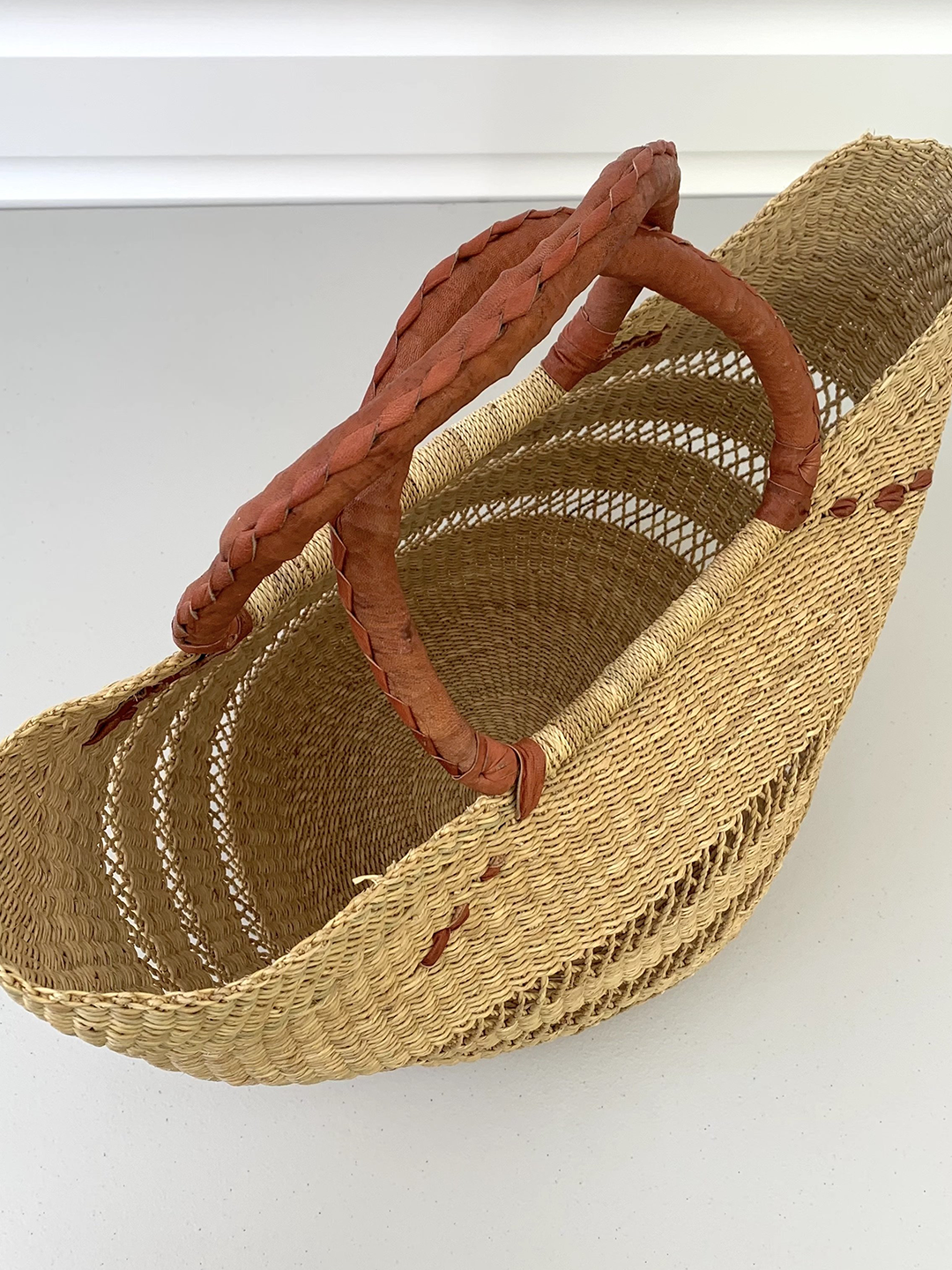Sorrento Basket - Tan open weave with Pom Poms