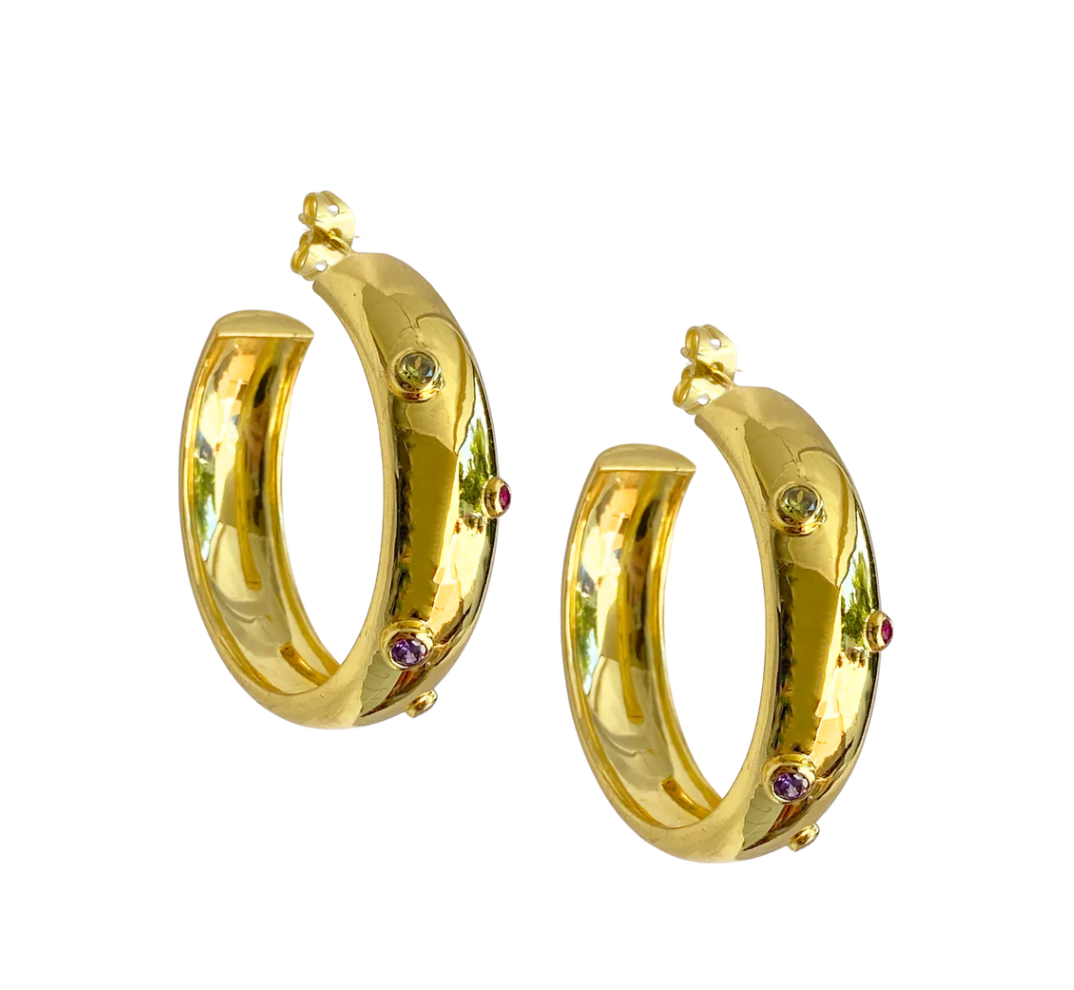 Rainbow Gemstone Hoop Earrings