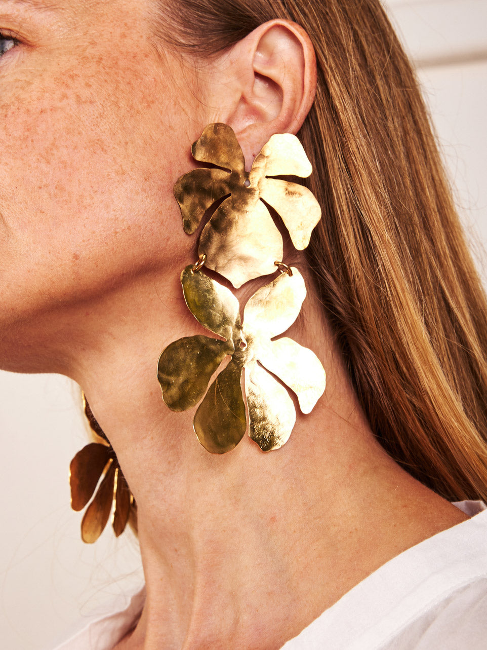 Double Blossom Earrings -  Brass