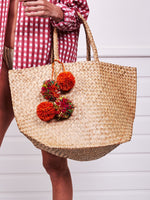 Flat-Pack Beach Basket - pink OR orange poms