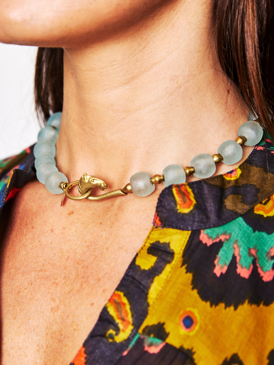African Bead Necklace- Aquamarine