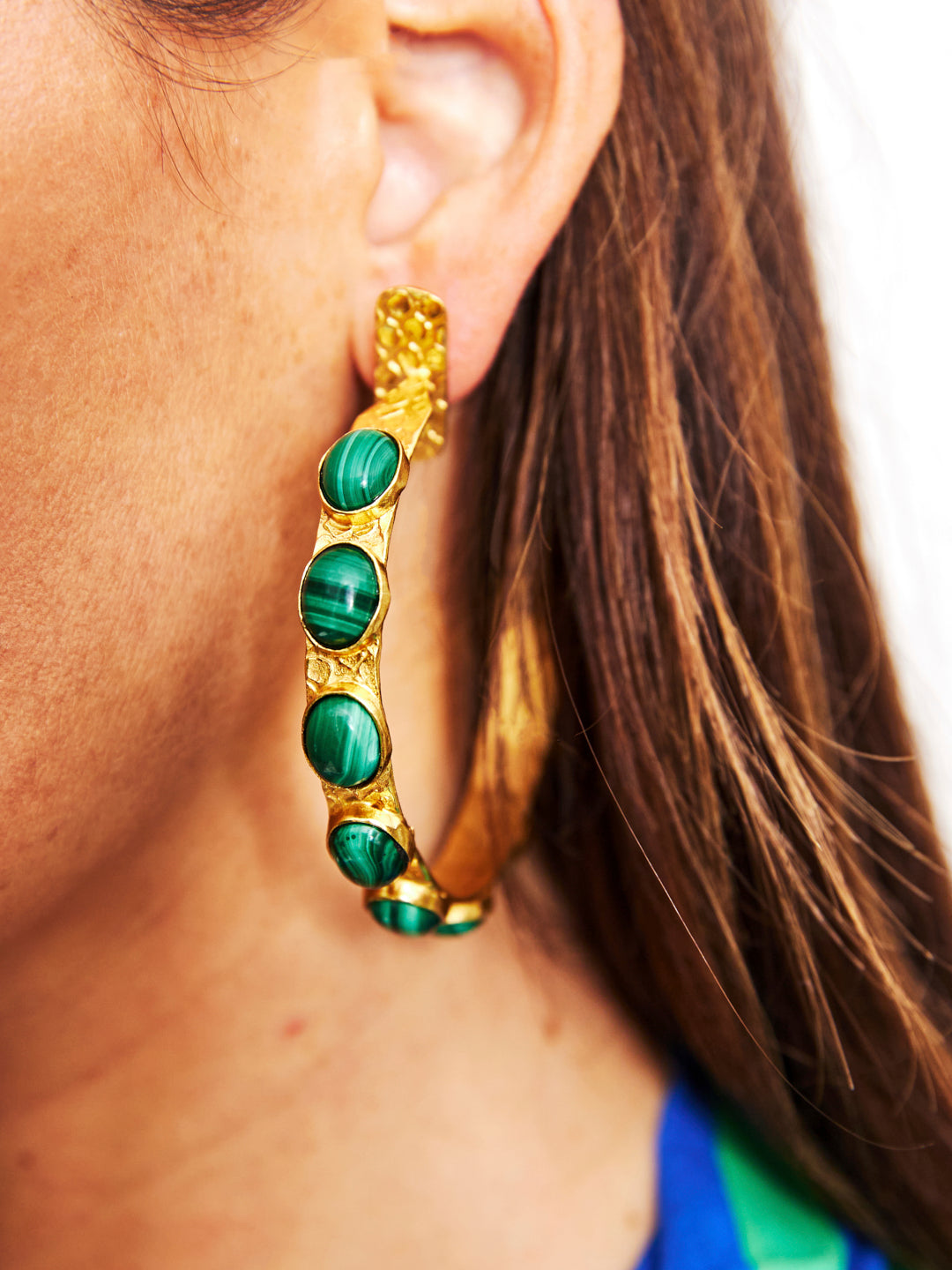 Giant Jewelled Hoop Earrings - Malachite