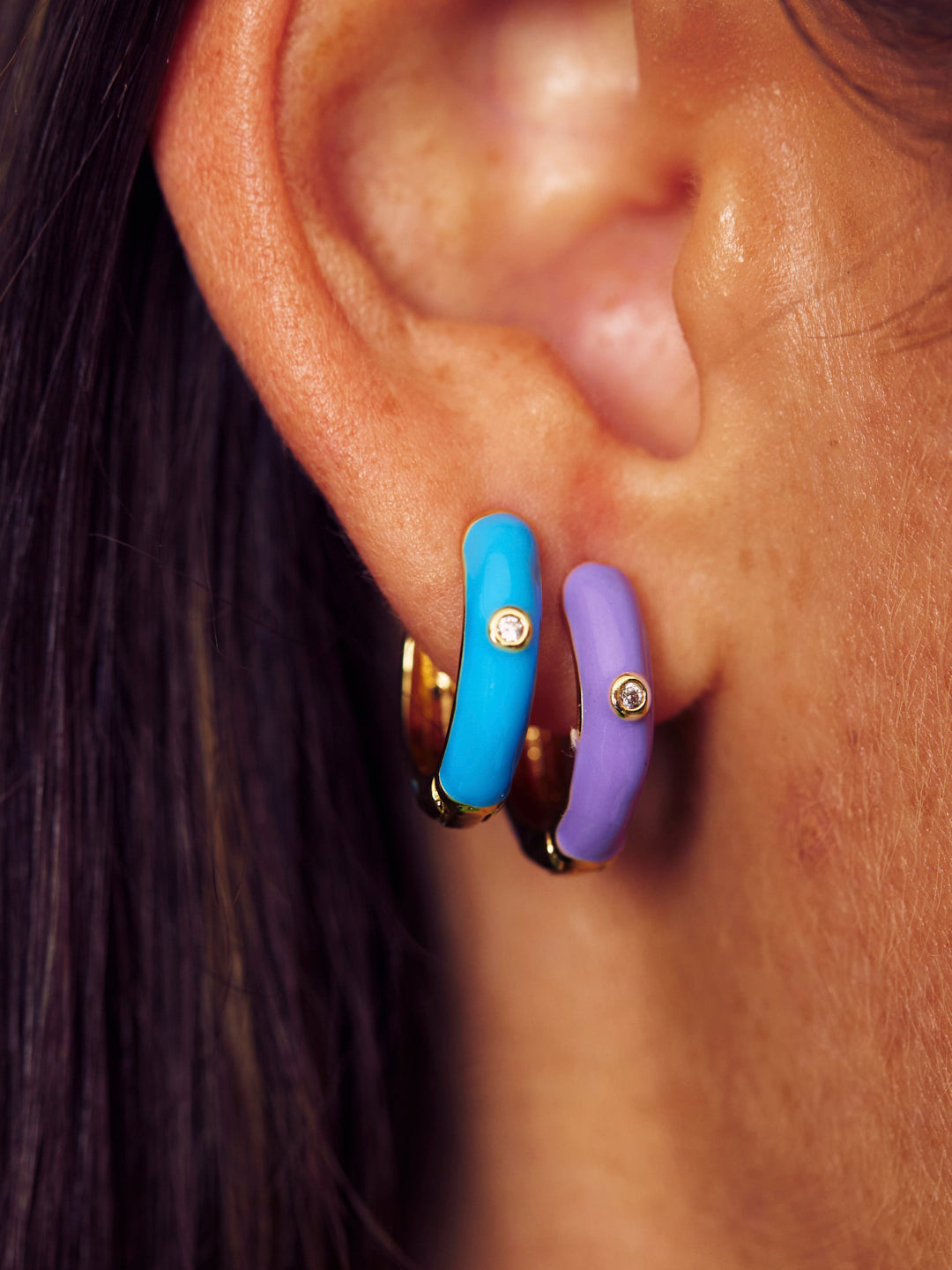 Enamel Mini Hoop Earrings  - Lilac