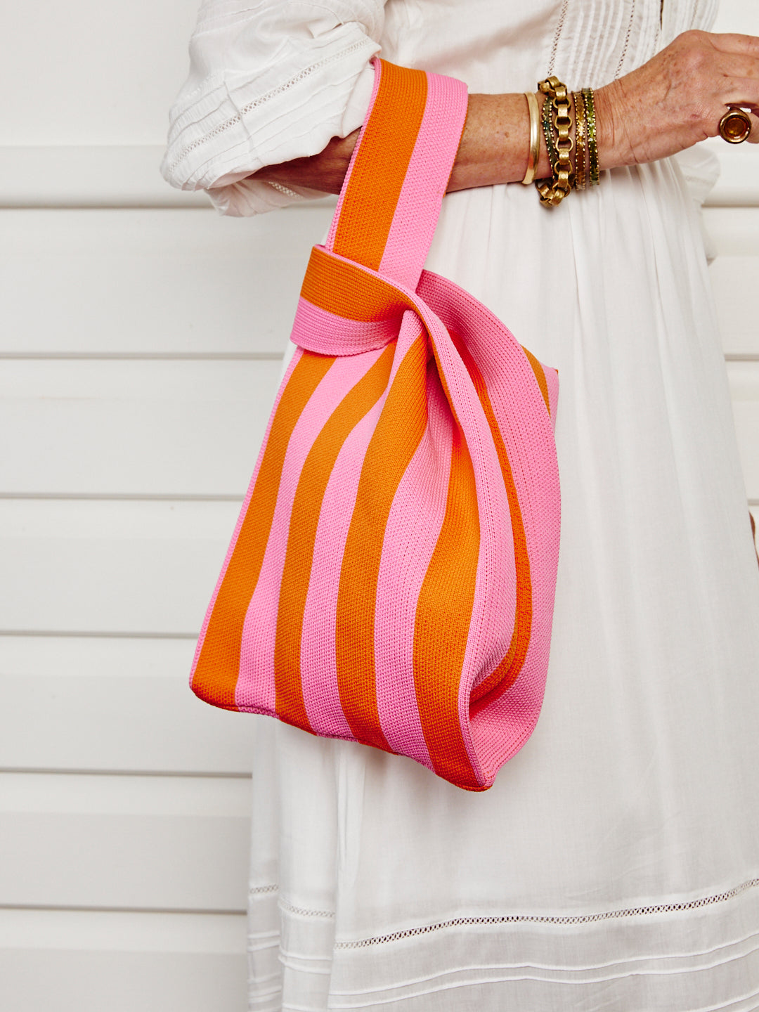 A-line Knit Tote - Striped in Pink and Orange