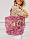 Macramé Tote - Mojito pink poms