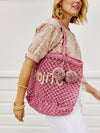 Macramé Tote - Mojito pink poms
